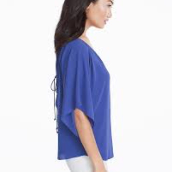 WHBM Lace-Up Back Kimono Blouse in Ultramarine size xs EUC - Picture 3 of 9